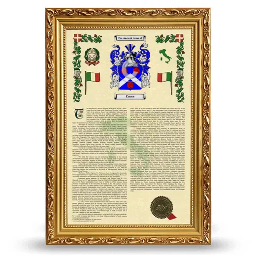 Corse Armorial History Framed - Gold