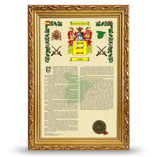 Costa Armorial History Framed - Gold