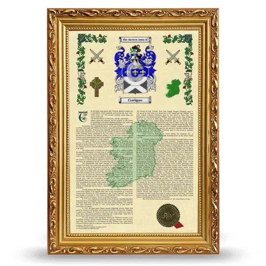Costigan Armorial History Framed - Gold