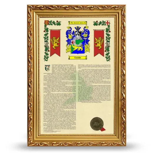 Cranke Armorial History Framed - Gold