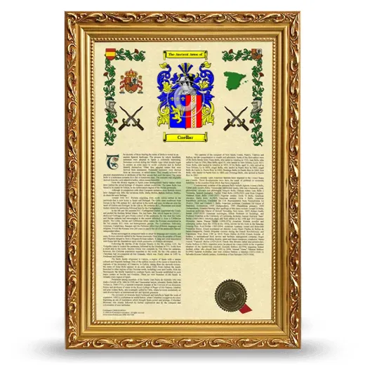 Cuellar Armorial History Framed - Gold