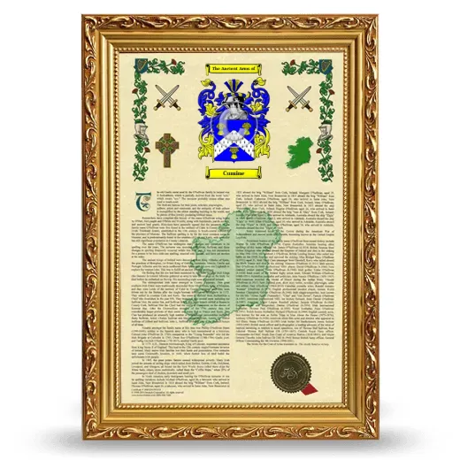 Cumine Armorial History Framed - Gold