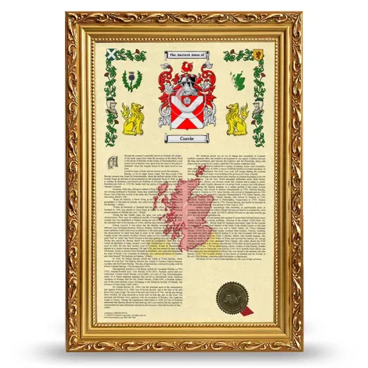 Currie Armorial History Framed - Gold