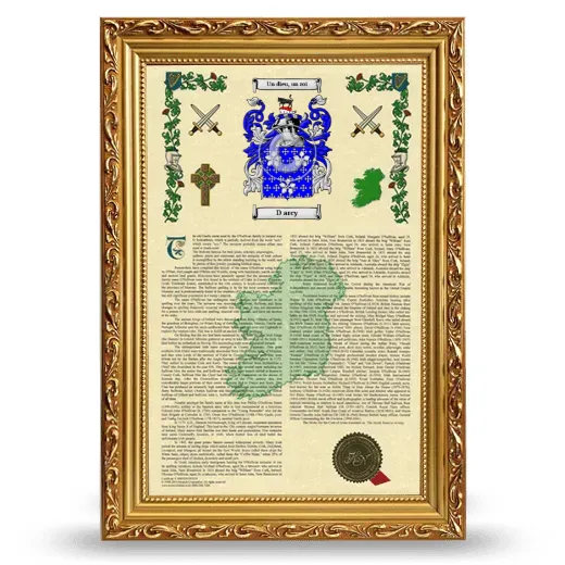D arcy Armorial History Framed - Gold
