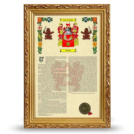 D'acre Armorial History Framed - Gold