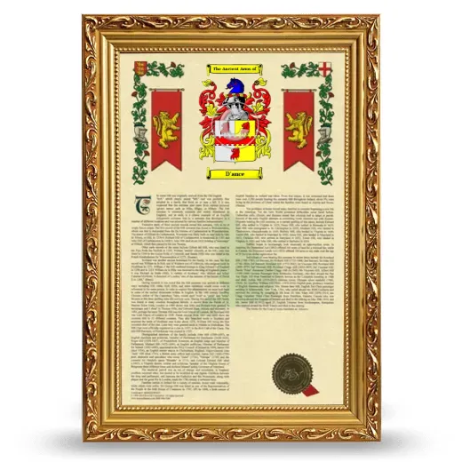 D'ance Armorial History Framed - Gold