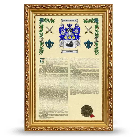 D'aubry Armorial History Framed - Gold