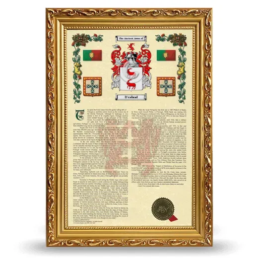 D'cabral Armorial History Framed - Gold