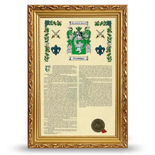 D'montigny Armorial History Framed - Gold