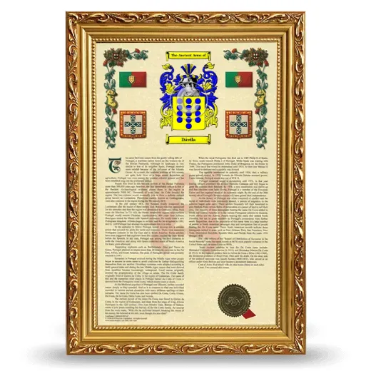 Dávila Armorial History Framed - Gold