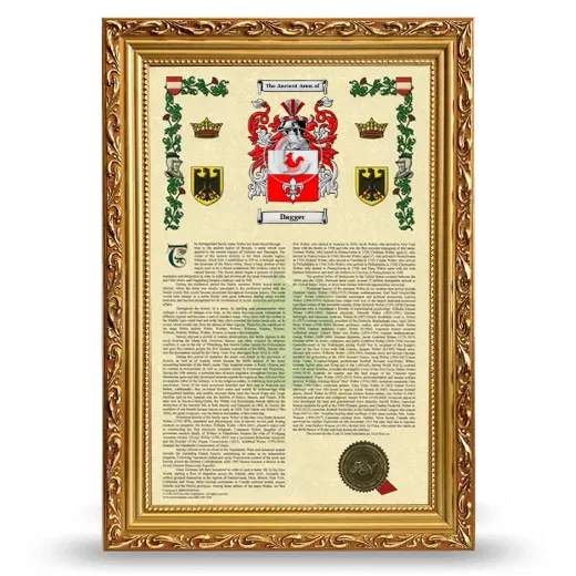 Dagger Armorial History Framed - Gold