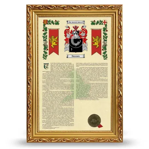 Dammes Armorial History Framed - Gold