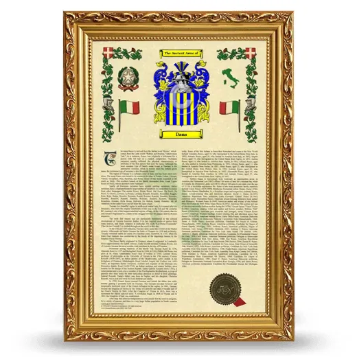 Dana Armorial History Framed - Gold