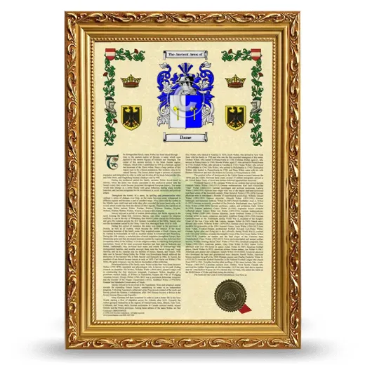 Dane Armorial History Framed - Gold
