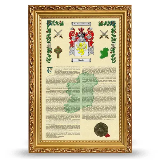 Davin Armorial History Framed - Gold