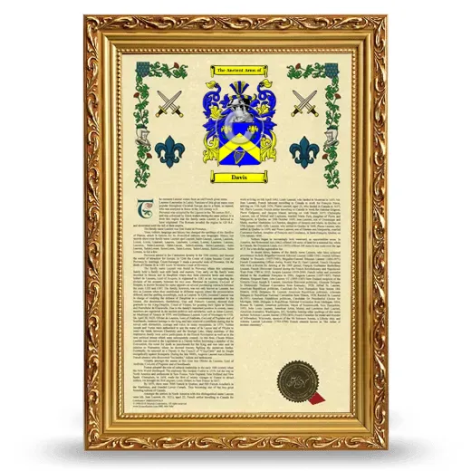 Davis Armorial History Framed - Gold