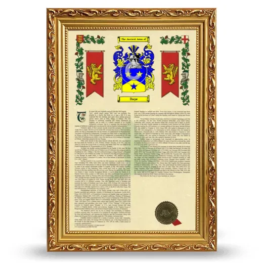 Daye Armorial History Framed - Gold