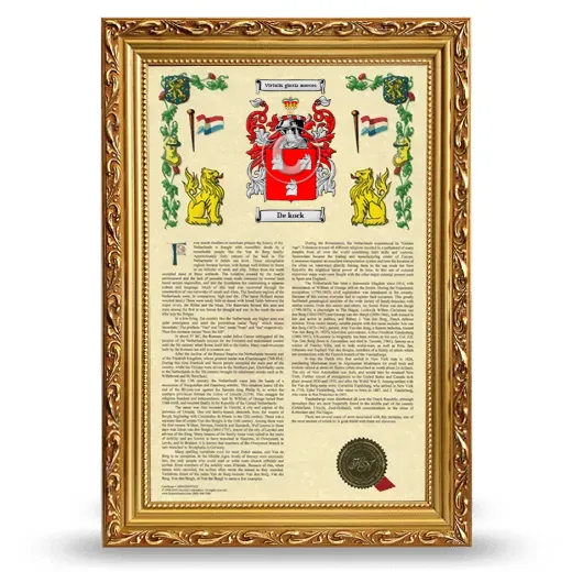 De kock Armorial History Framed - Gold