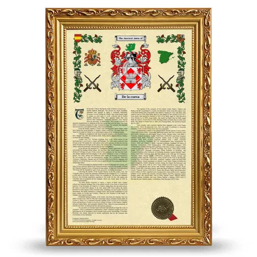 De la cueva Armorial History Framed - Gold