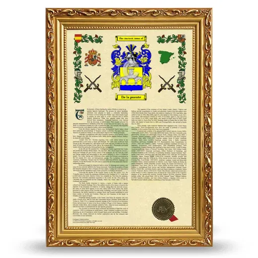 De la puente Armorial History Framed - Gold