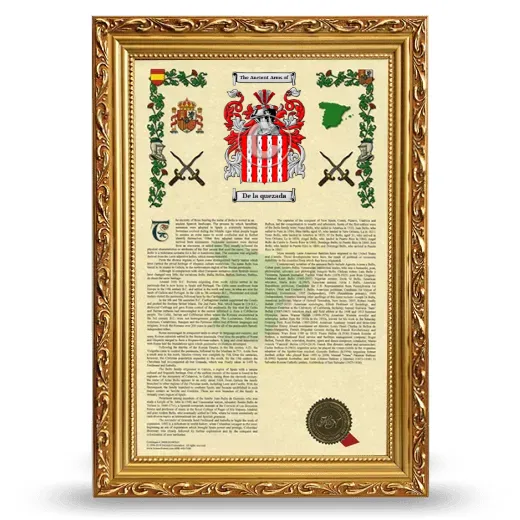 De la quezada Armorial History Framed - Gold