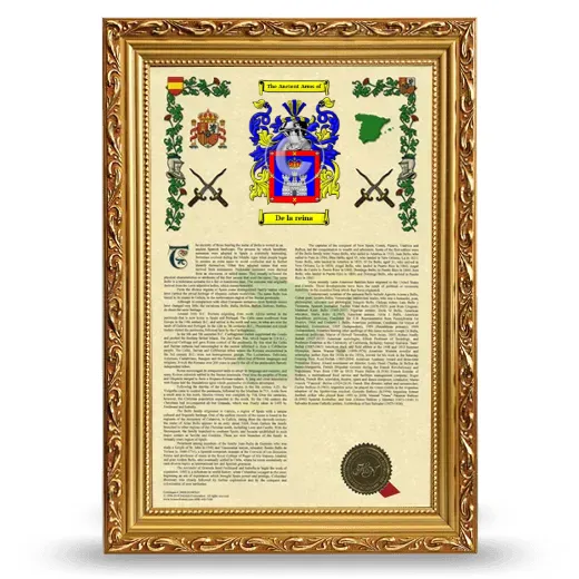 De la reina Armorial History Framed - Gold