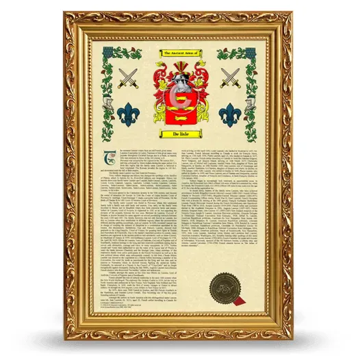 De lisle Armorial History Framed - Gold