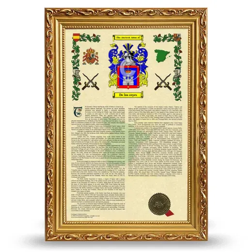De los reyes Armorial History Framed - Gold