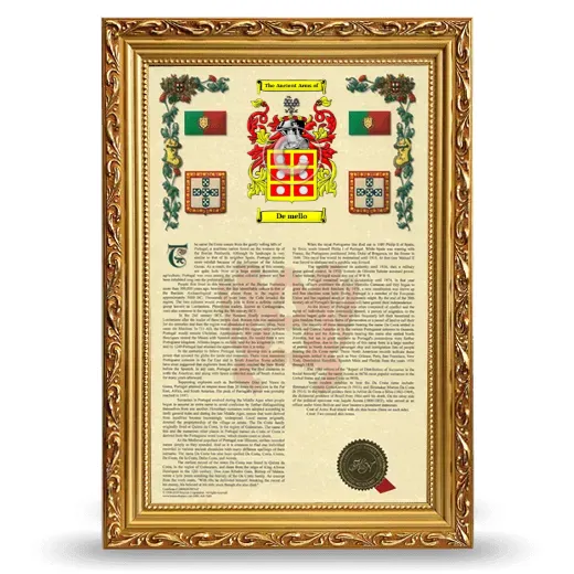 De mello Armorial History Framed - Gold