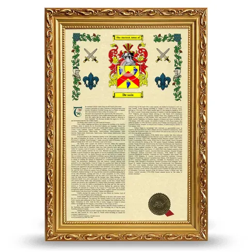De saix Armorial History Framed - Gold