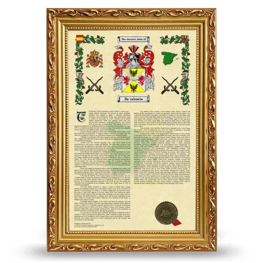 De valencia Armorial History Framed - Gold
