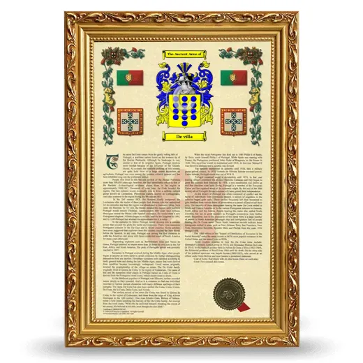 De villa Armorial History Framed - Gold