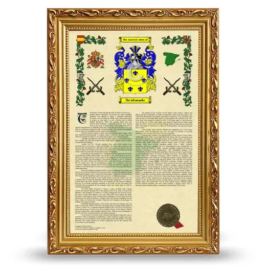 De'alvarado Armorial History Framed - Gold
