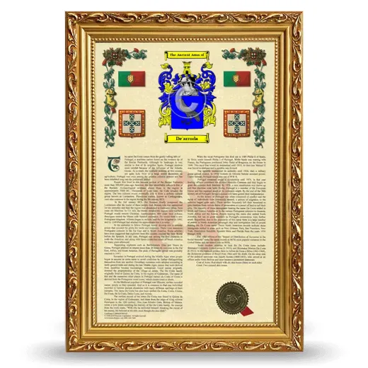 De'arruda Armorial History Framed - Gold