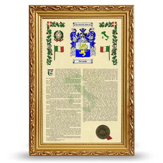 De'carlo Armorial History Framed - Gold