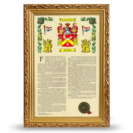 De'clerck Armorial History Framed - Gold