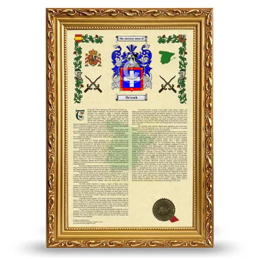 De'cock Armorial History Framed - Gold