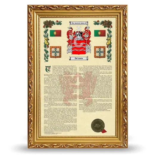 De'costa Armorial History Framed - Gold