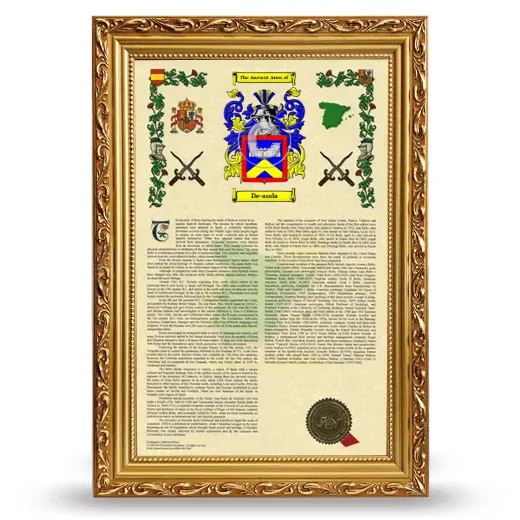 De-anda Armorial History Framed - Gold