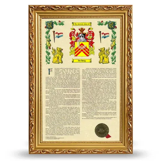 De-berg Armorial History Framed - Gold