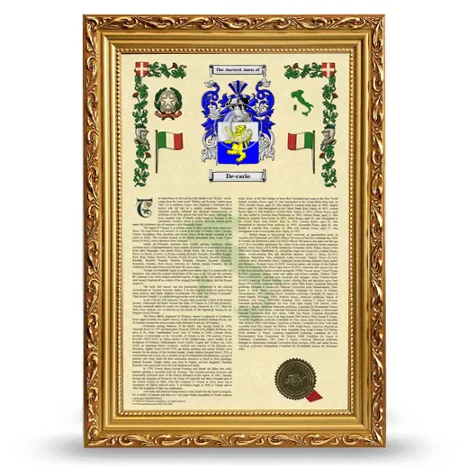 De-carlo Armorial History Framed - Gold