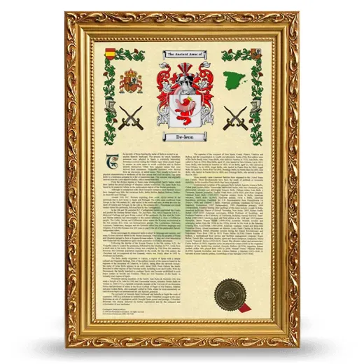 De-leon Armorial History Framed - Gold