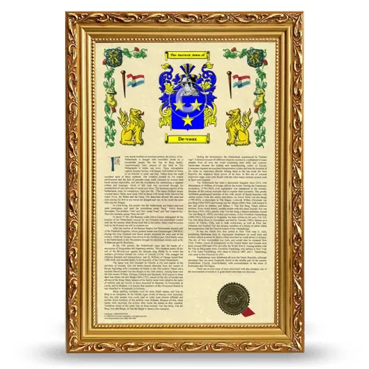 De-vaux Armorial History Framed - Gold