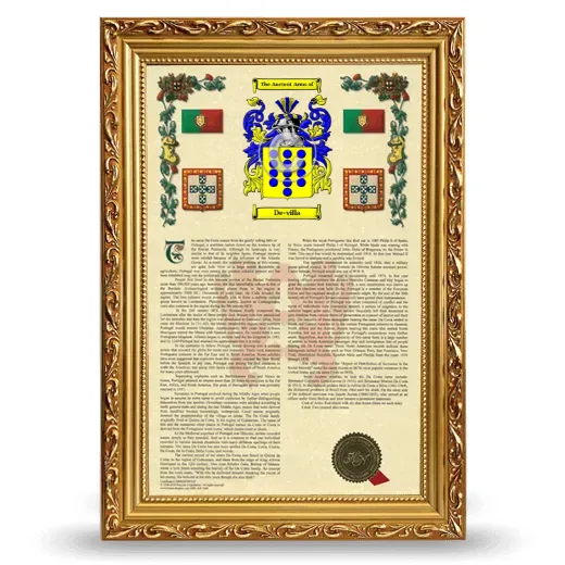 De-villa Armorial History Framed - Gold