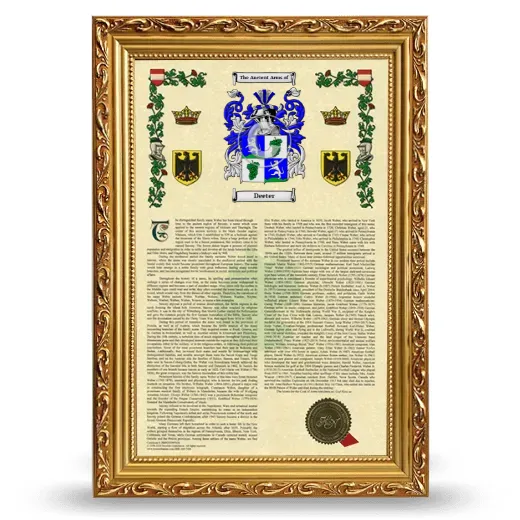 Deeter Armorial History Framed - Gold