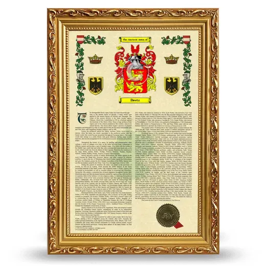 Deetz Armorial History Framed - Gold