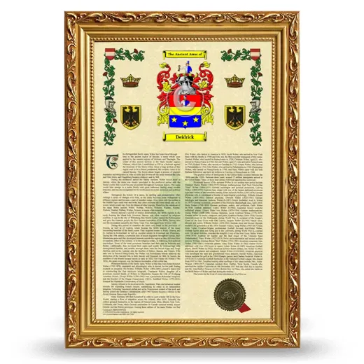 Deidrick Armorial History Framed - Gold