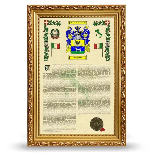 Del gatto Armorial History Framed - Gold