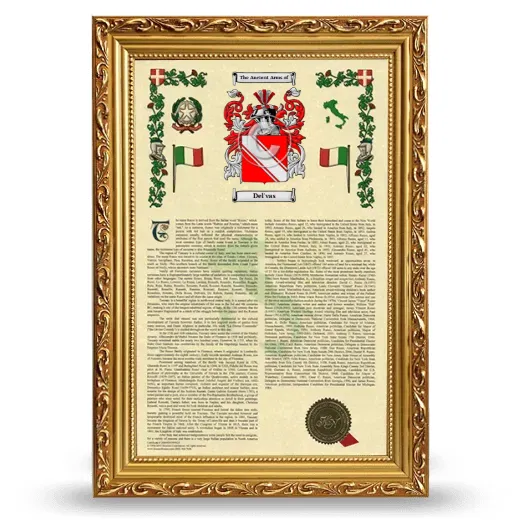 Del'vas Armorial History Framed - Gold