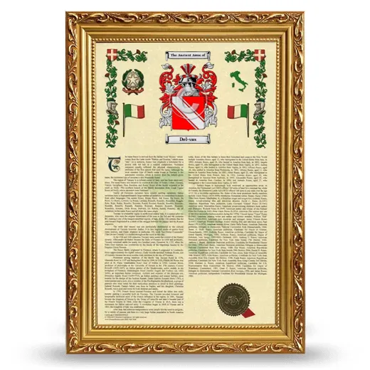 Del-vas Armorial History Framed - Gold